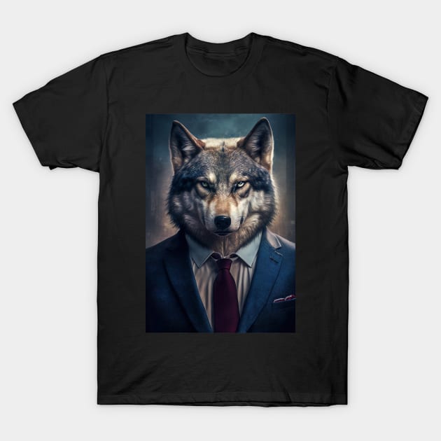 Distinguished Wolf portrait wearing a nice suit T-Shirt by KoolArtDistrict